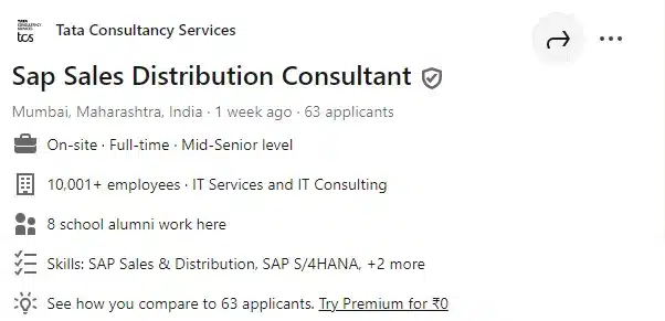 SAP Sales Distribution Consultant | Find Right Job | Tata Consultancy Services