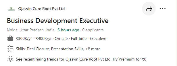 Salesforce Jobs in India | Ojasvin Cure Root Pvt Ltd | Business Development Executive