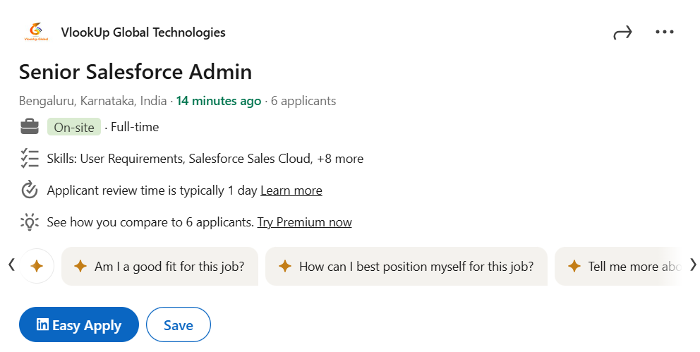 Salesforce Admin Jobs| VlookUp Global Technologies| Senior Salesforce Admin 