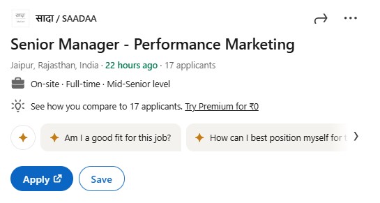 Digital Marketing Manager Jobs|SAADAA| Senior Manager- Performance Marketing