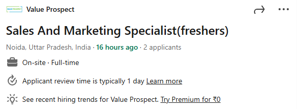 Salesforce Jobs for Freshers | Value Prospect | Sales and Marketing Specialist (freshers)