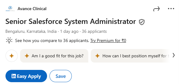 Salesforce Admin Jobs|Avance Clinical|Senior Salesforce System Administrator 