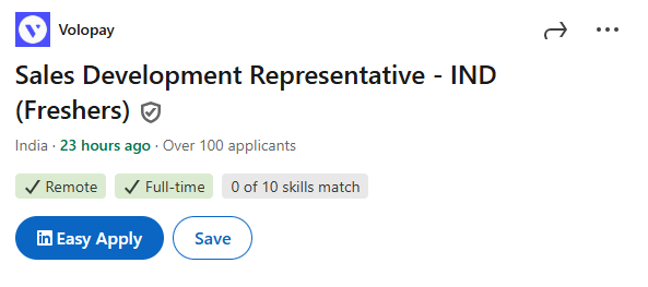 Salesforce Developer Jobs​ |Volopay|Sales Development Representative – IND (Freshers)